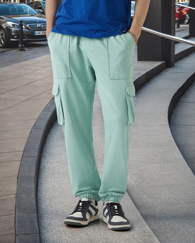 Shop Men's Green Oversized Cargo Joggers-Front