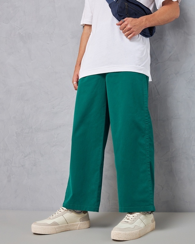 Shop Men's Green Oversized Casual Pants-Front