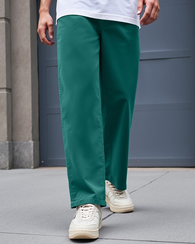 Shop Men's Green Straight Fit Casual Pants-Front
