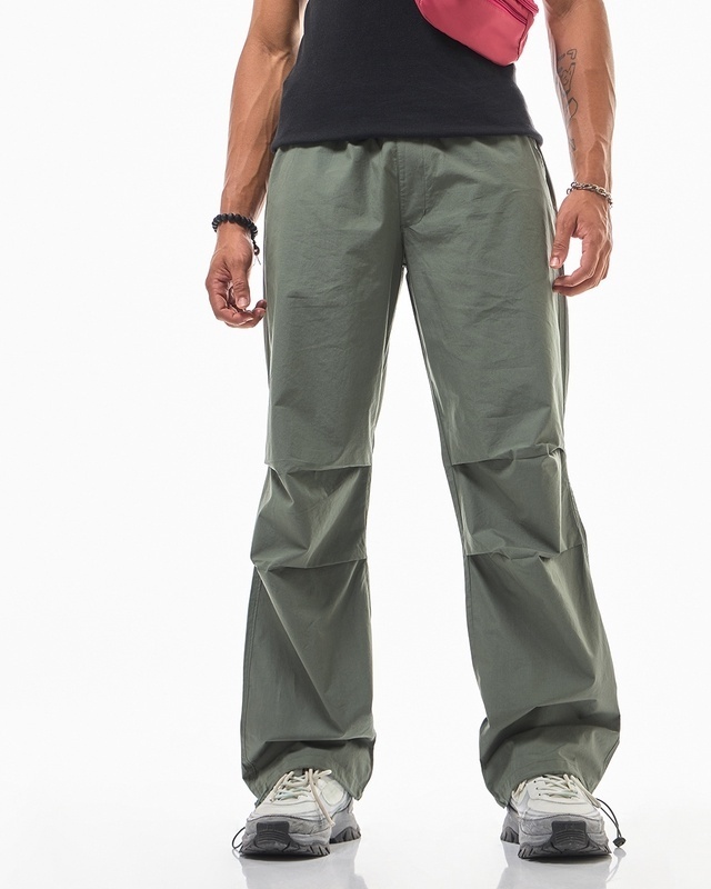 Shop Men's Green Oversized Parachute Pants-Front