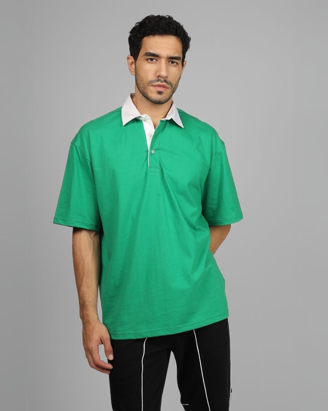 Shop Men's Green Oversized Polo T-shirt-Front