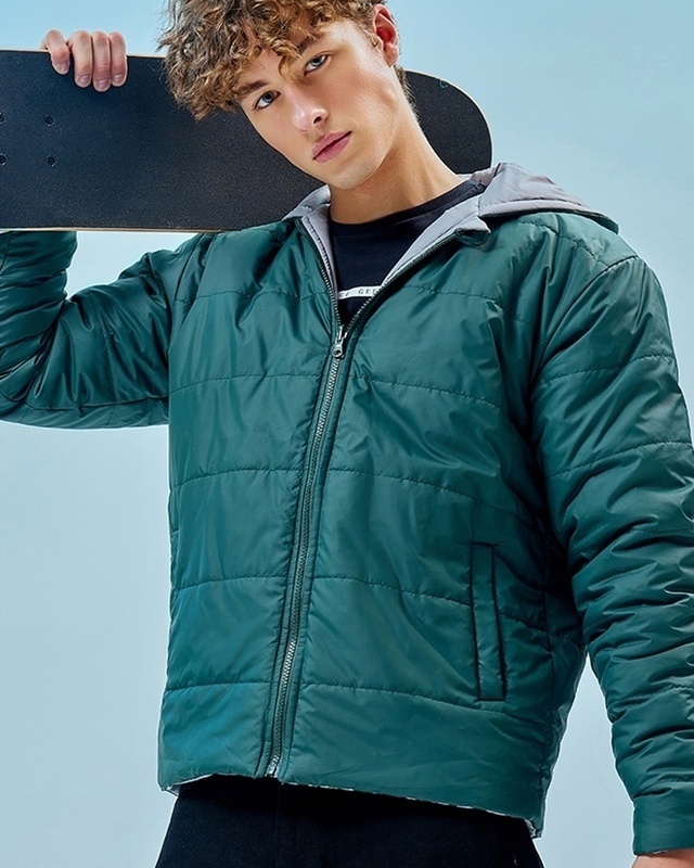 Shop Men's Green Oversized Puffer Jacket-Front