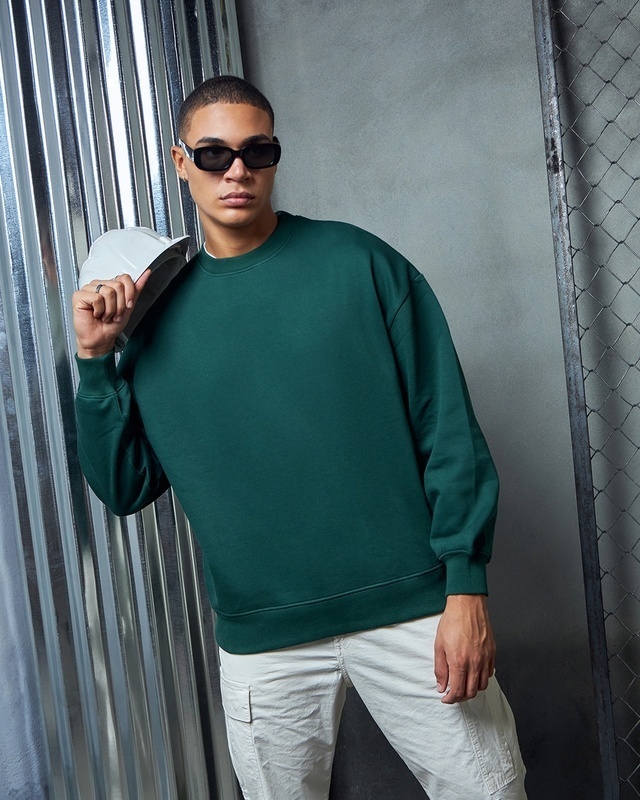 Shop Men's Green Oversized Sweatshirt-Front