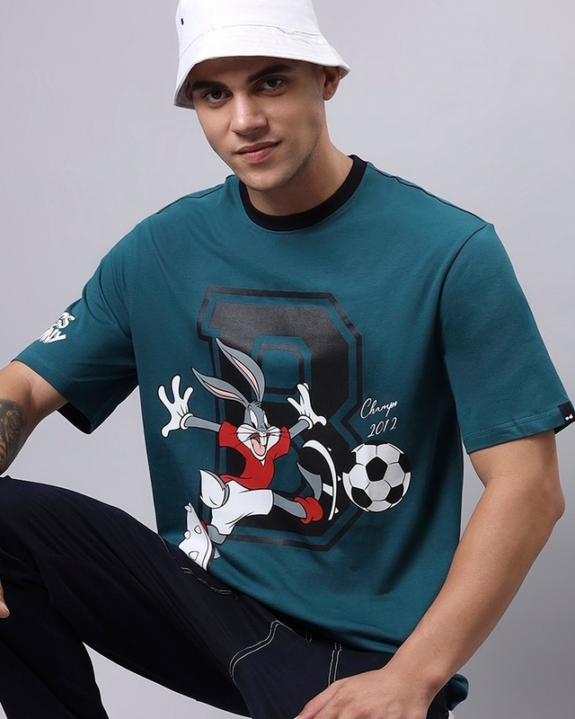 Shop Men's Green Playing Bugs Graphic Printed Oversized T-shirt-Front