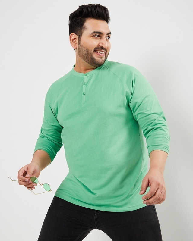 Shop Men's Green Plus Size Henley T-shirt-Front