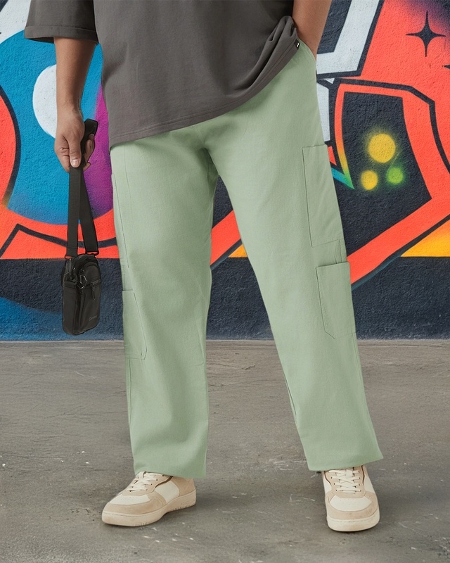Shop Men's Green Plus Size Linen Pants-Front
