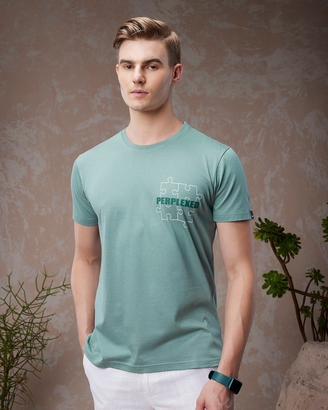 Shop Men's Green Preplexed Graphic Printed T-shirt-Front