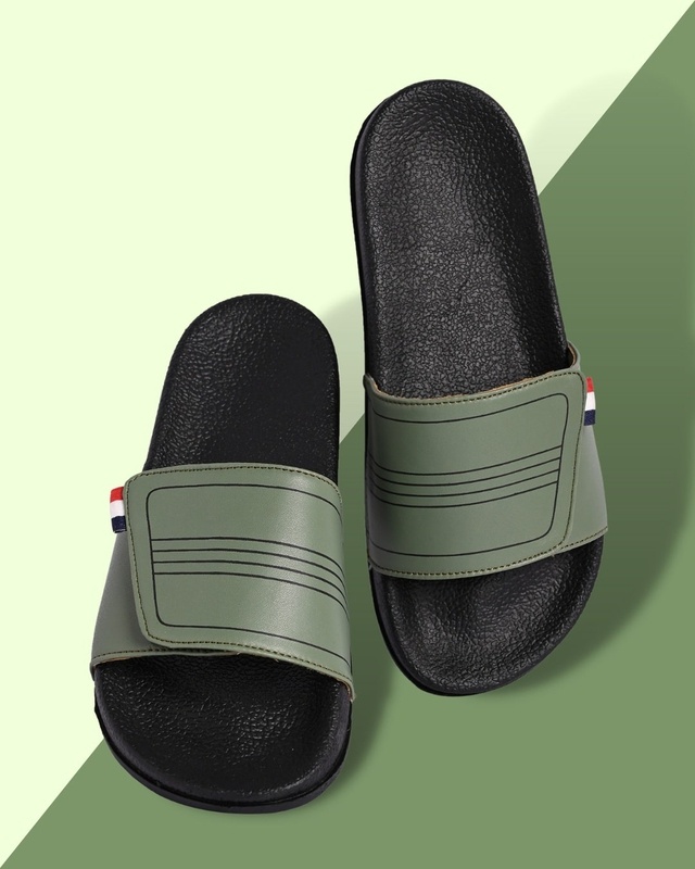 Shop Men's Green Printed Velcro Sliders-Front