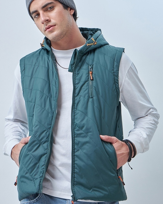 Shop Men's Green Puffer Jacket-Front