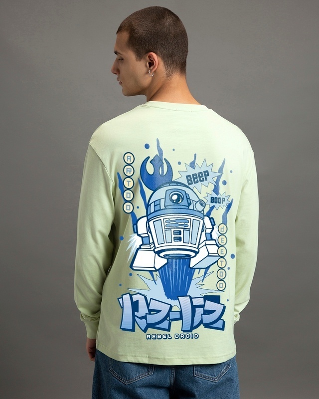 Shop Men's Green Rebel Droid Graphic Printed Oversized T-shirt-Front