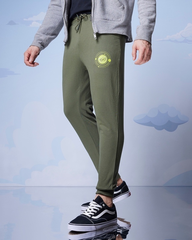 Shop Men's Green Robodex Graphic Printed Oversized Joggers-Front