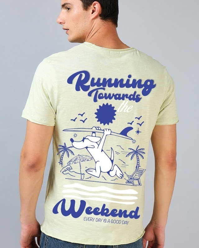Shop Men's Green Running Towards Weekend Graphic Printed T-shirt-Front