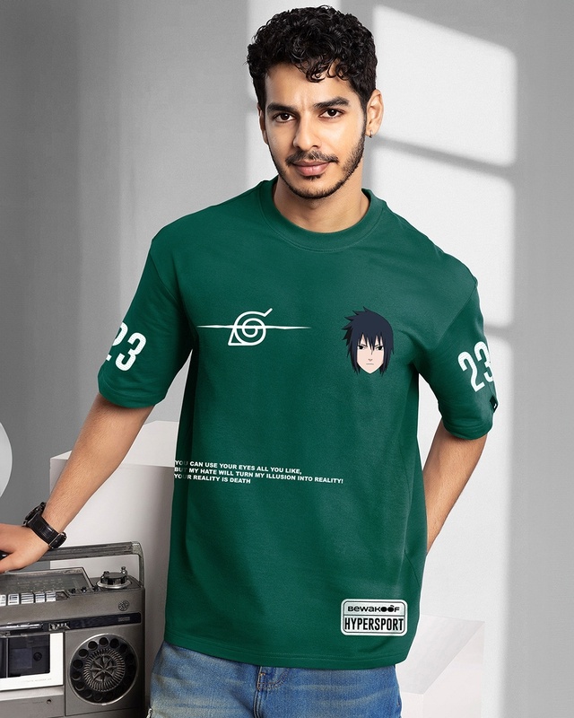 Shop Men's Green Sasuke Graphic Printed Oversized T-shirt-Front