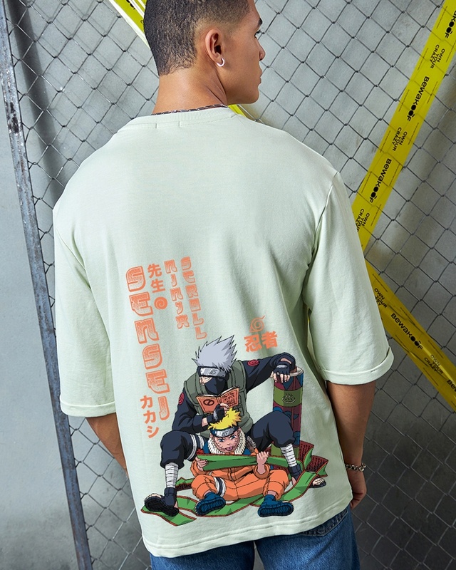 Men's Green Sensei Graphic Print Oversized T-shirt-Front Bewakoof Shop Men's Green Sensei Graphic Print Oversized T-shirt-Front
