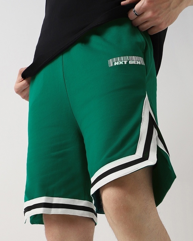 Shop Men's Green Typography Side Vent Oversized Shorts-Front