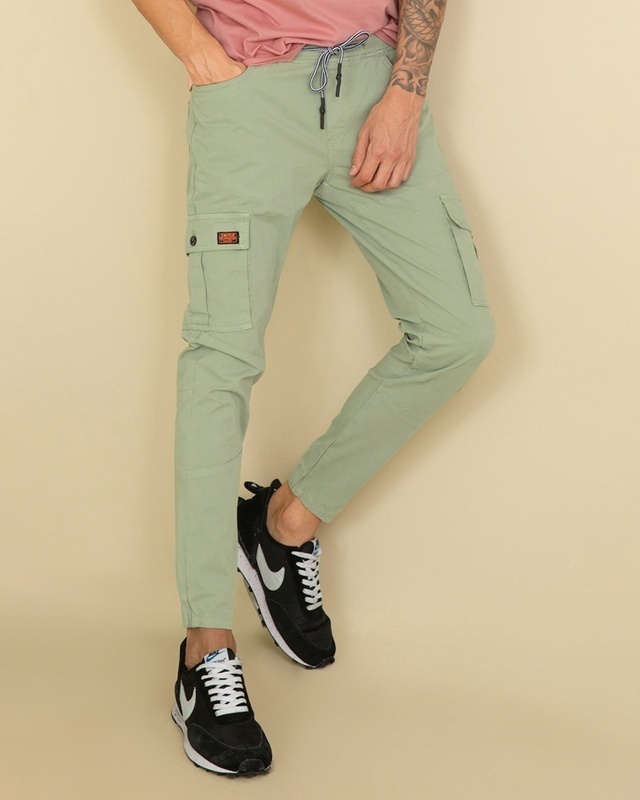 Shop Men's Green Slim Fit Cargo Pants-Front