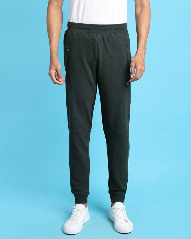 Shop Men's Green Slim Fit Cotton Joggers-Front