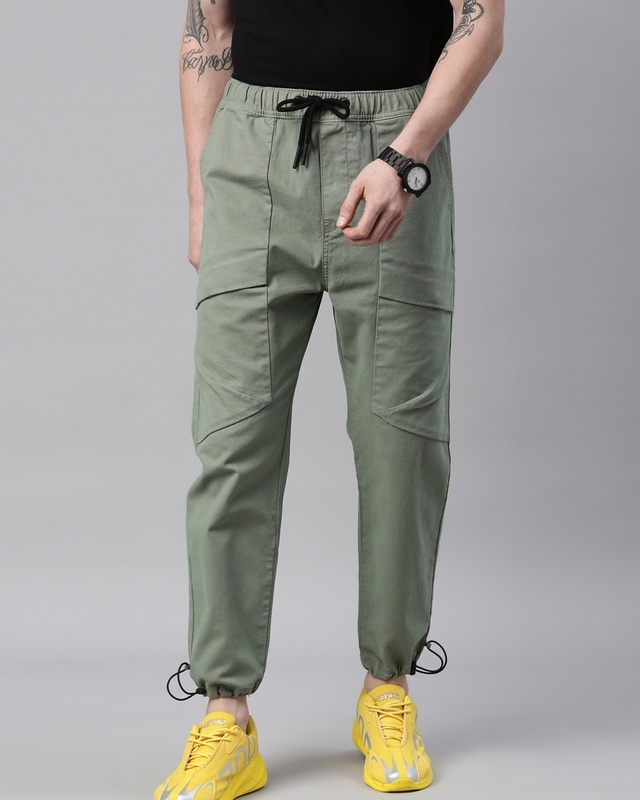 Shop Men's Green Slim Fit Joggers-Front