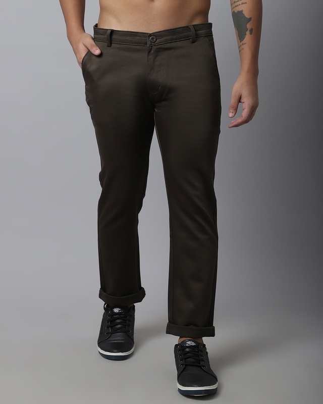 Shop Men's Green Slim Fit Trousers-Front