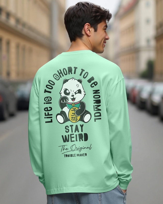 Shop Men's Green Stay Real Graphic Printed Oversized T-shirt-Front