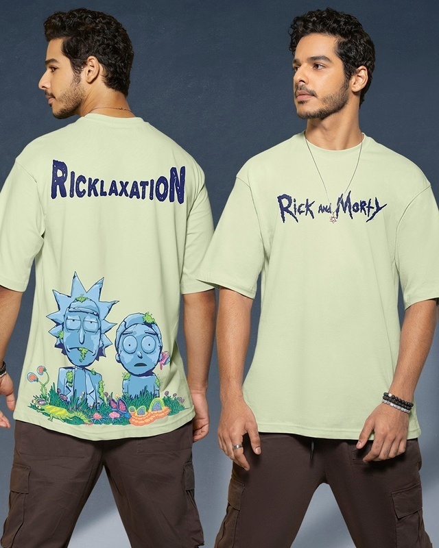 Shop Men's Green Stoned Rick & Morty Graphic Printed Oversized T-shirt-Front