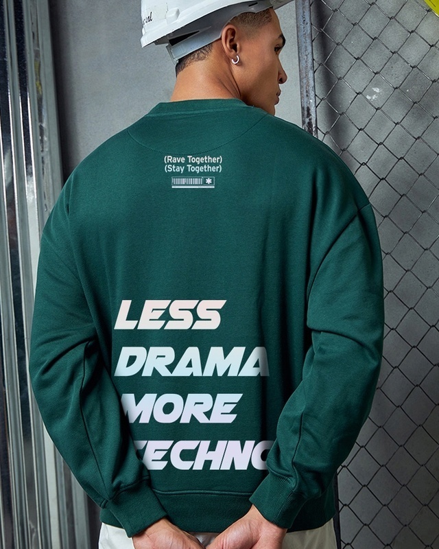 Shop Men's Green Techno Rave Graphic Printed Oversized Sweatshirt-Front