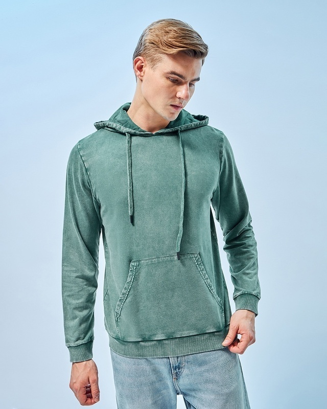 Shop Men's Green Textured Hoodie-Front