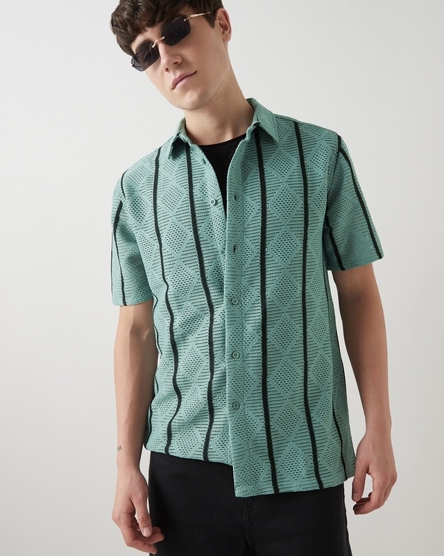 Shop Men's Green Textured Oversized Shirt-Front