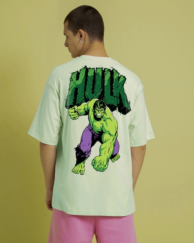 Shop Men's Green The Incredible Hulk Graphic Printed Oversized T-shirt-Front