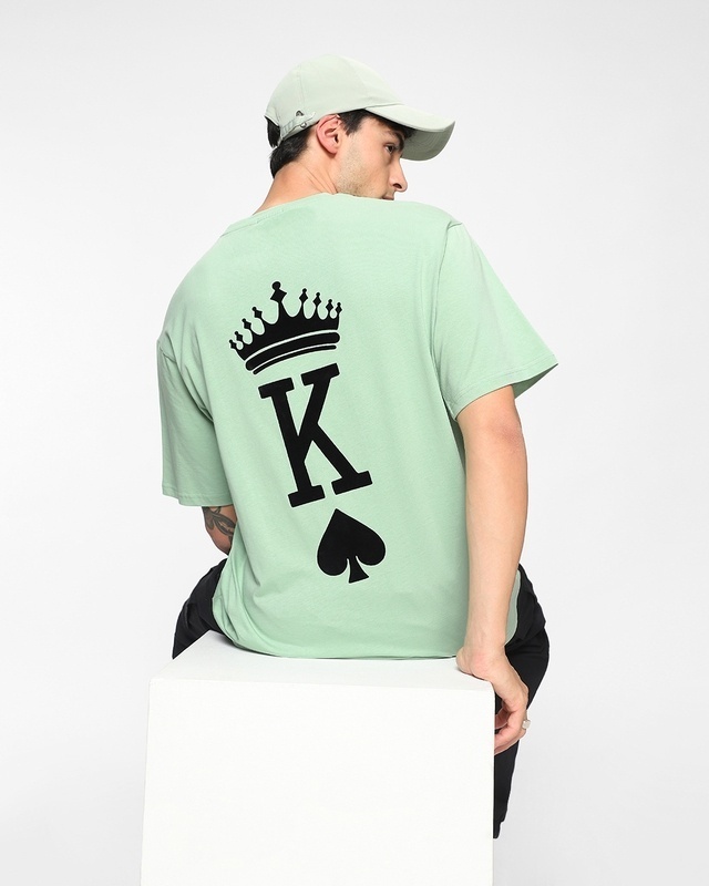 Shop Men's Green The King Typography Oversized T-shirt-Front