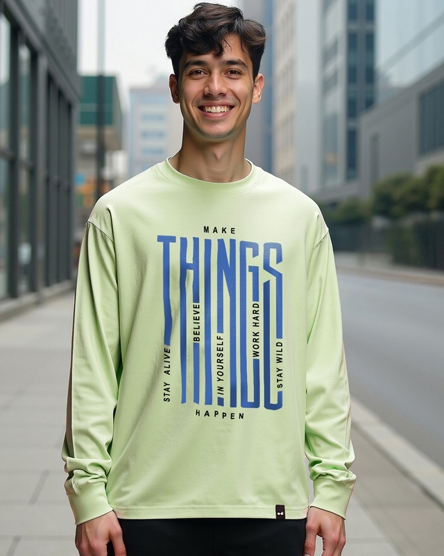 Shop Men's Green Things Typography Oversized T-shirt-Front