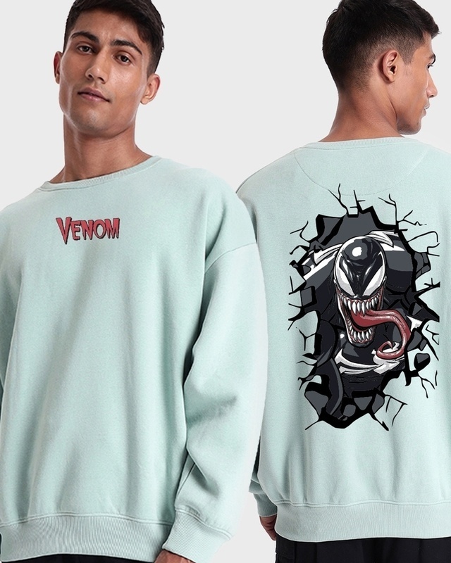 Shop Men's Green Venom Street Graphic Printed Oversized Sweatshirt-Front