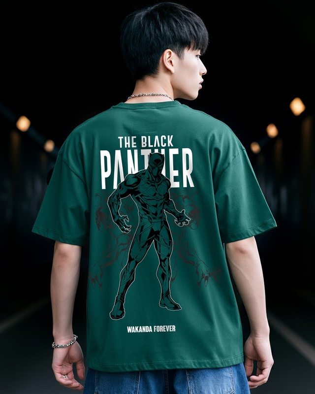 Shop Men's Green Wakanda Forever Graphic Printed Oversized T-shirt-Front