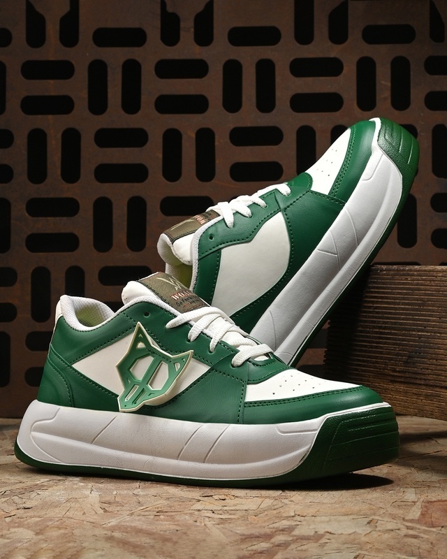 Shop Men's Green & White Color Block Sneakers-Front