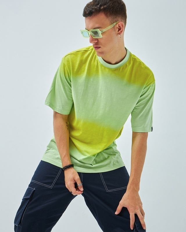 Shop Men's Green & Yellow Ombre Oversized T-shirt-Front