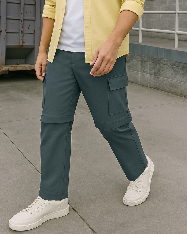 Shop Men's Green Zip-Off Convertible Cargo Pants-Front