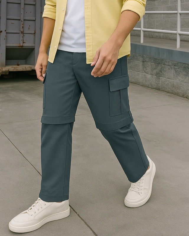Shop Men's Green Zip-Off Convertible Cargo Pants-Front