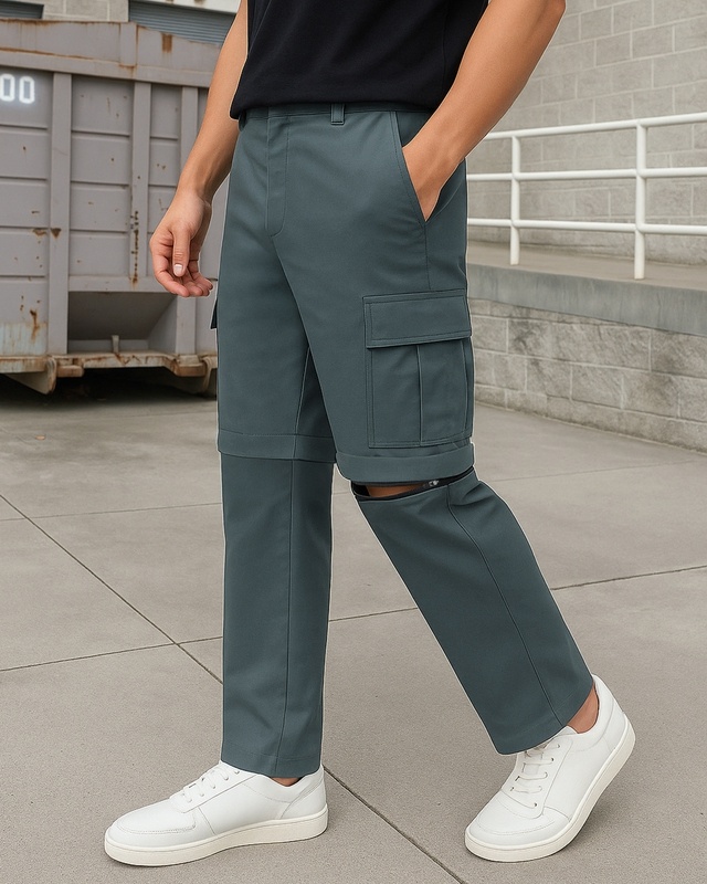 Shop Men's Green Zip-Off Convertible Cargo Pants-Front