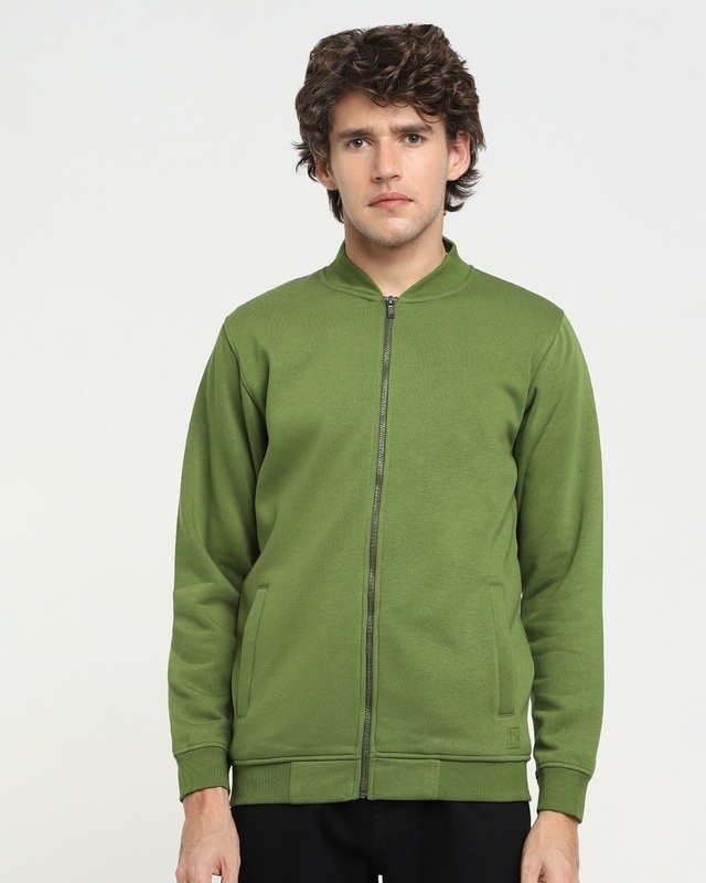 Shop Men's Green Zipper Bomber Jacket-Front