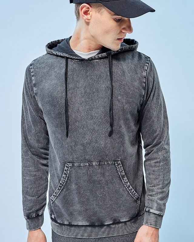 Shop Men's Grey Acid Wash Hoodies-Front