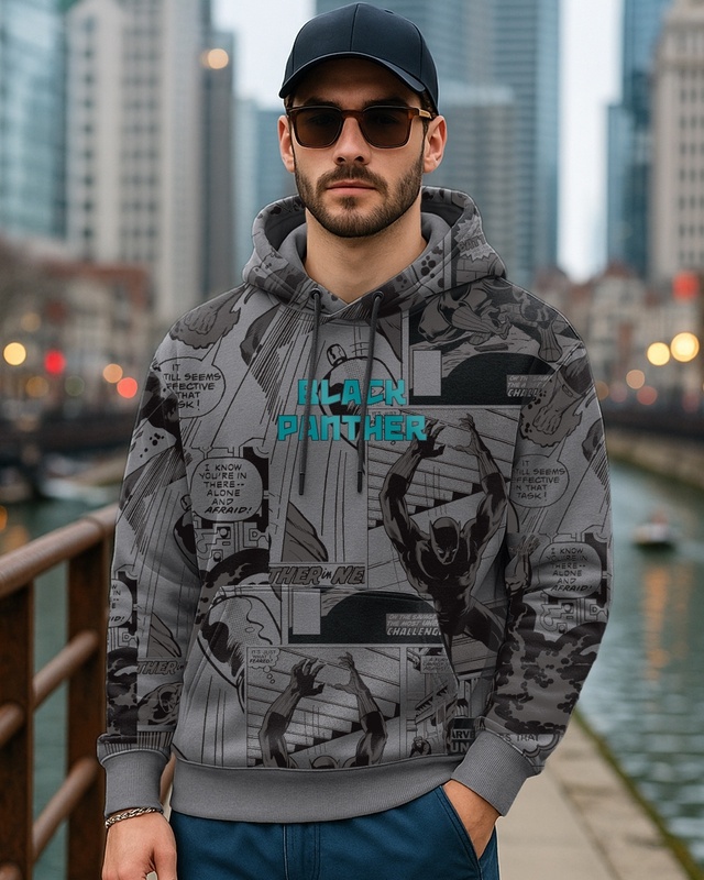 Shop Men's Grey All Over Printed Oversized Hoodies-Front