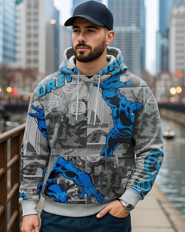 Shop Men's Grey All Over Printed Oversized Hoodies-Front