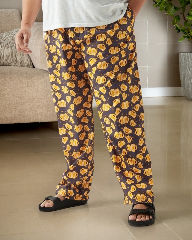 Shop Men's Grey All Over Printed Plus Size Pyjamas-Front