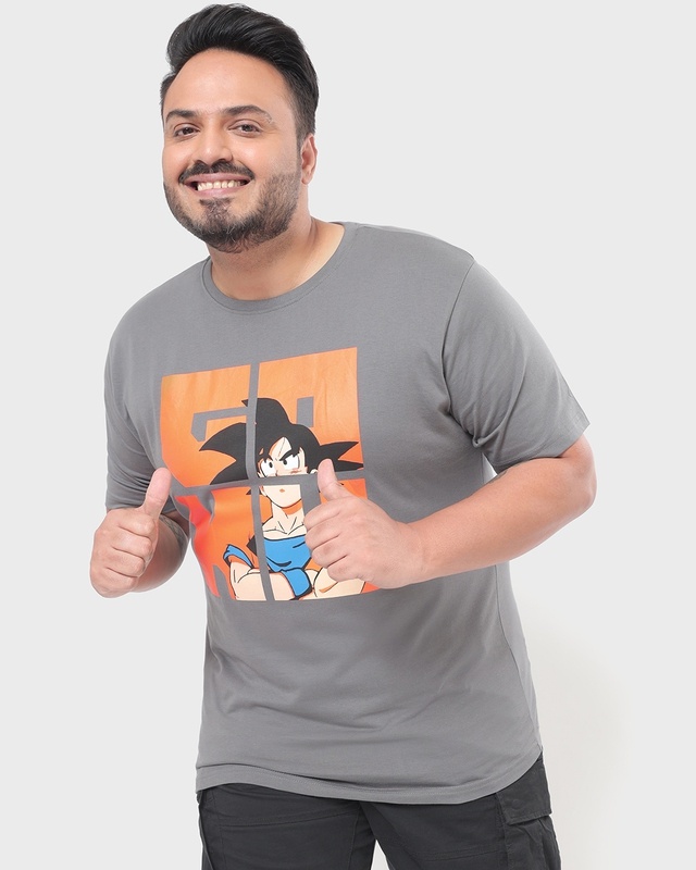 Shop Men's Grey Anime Graphic Printed Plus Size T-shirt-Front