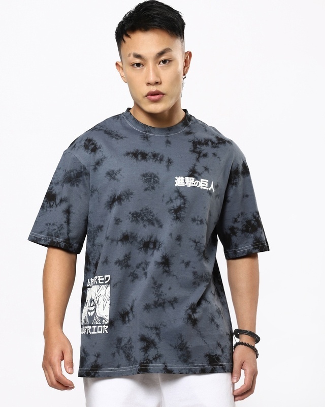 Shop Men's Grey Anime Tie & Die Oversized T-shirt-Front