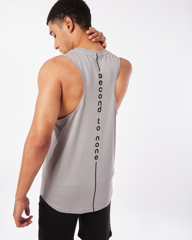 Shop Men's Grey Athleisure Deep Armhole Typography Vest-Front
