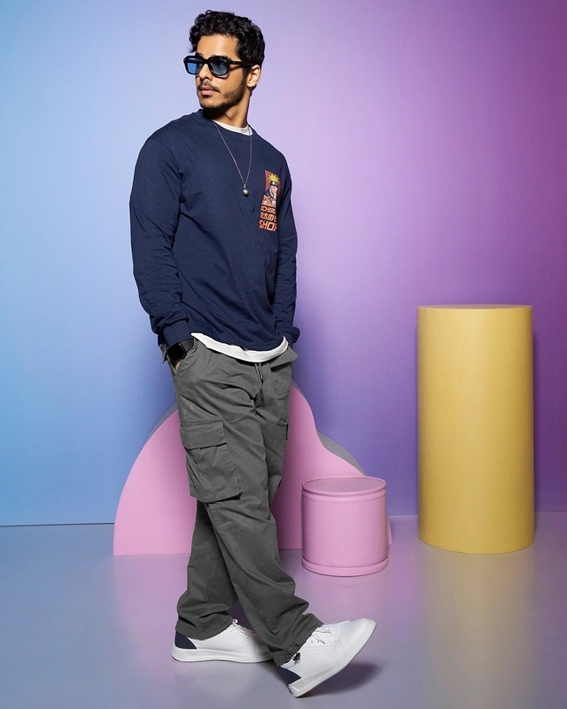 Shop Men's Grey Baggy Oversized Cargo Parachute Pants-Front