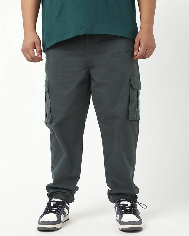 Shop Men's Grey Baggy Oversized Plus Size Cargo Parachute Pants-Front