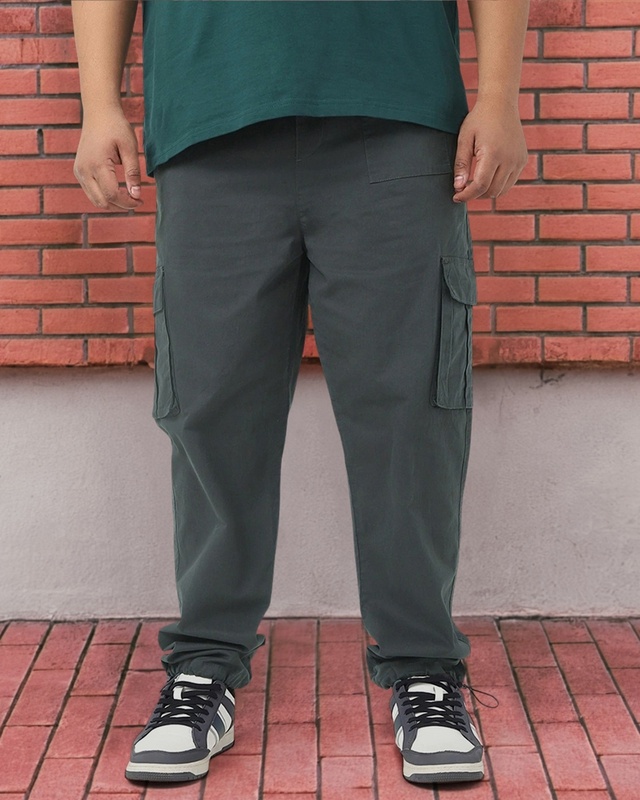 Shop Men's Grey Baggy Oversized Plus Size Cargo Parachute Pants-Front