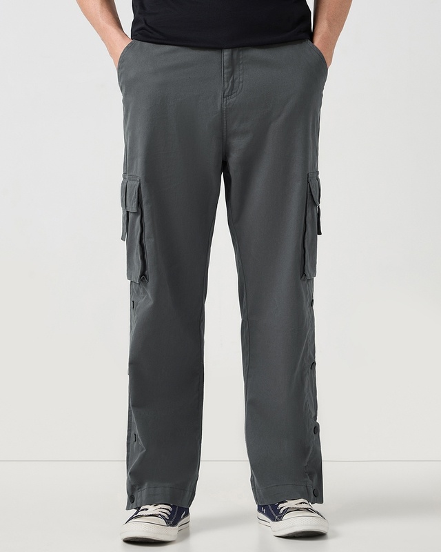 Shop Men's Grey Straight Fit Cargo Pants-Front
